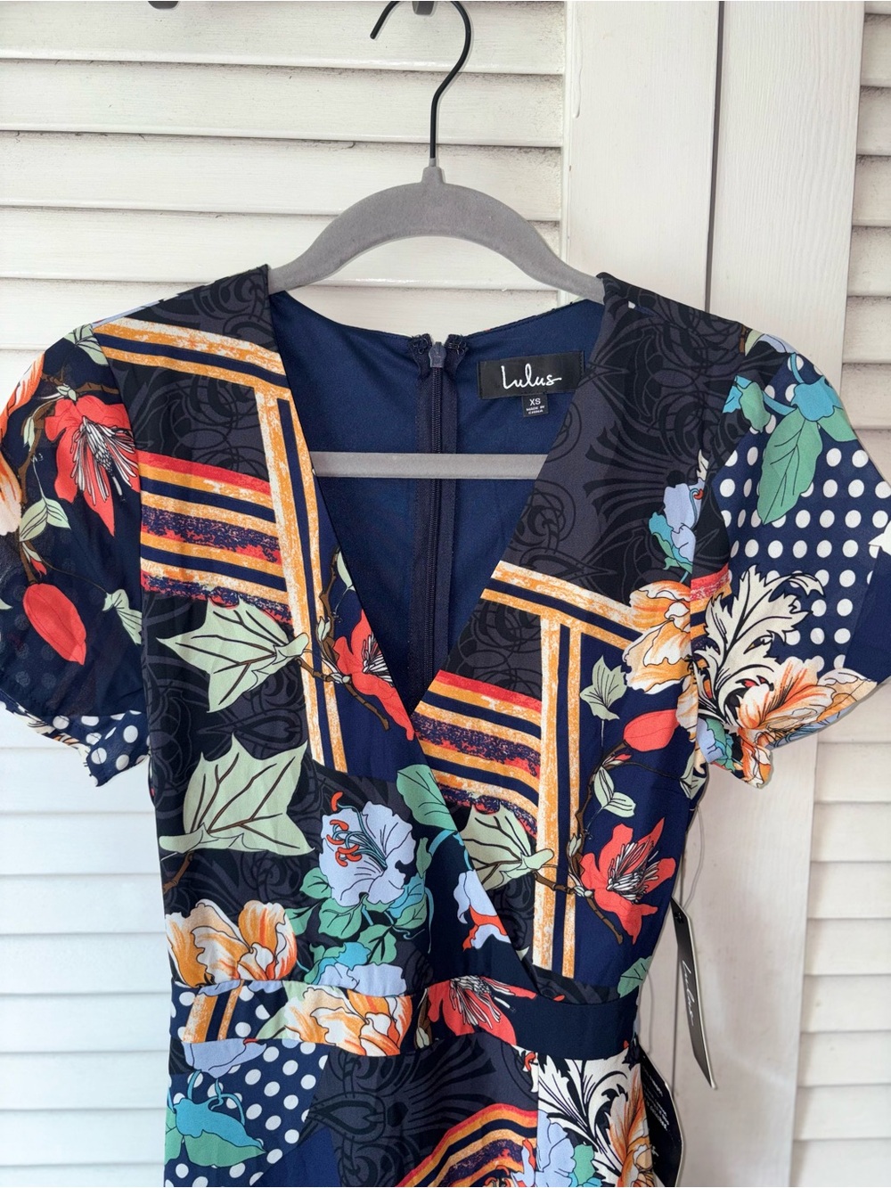 NWT Lulus Floral Wrap Maxi Dress XS Navy Boho Wedding Guest Slit - Picture 3 of 6